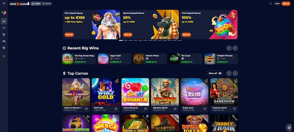 Official Nine Casino game catalogue screenshot